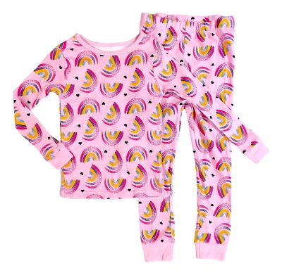 Niñas Talla 5 T Rosa Corazones Arco Iris 2 Piezas Pijama/Juego de Pijama/¡Dulces Sueños!! Foto 1 de 4