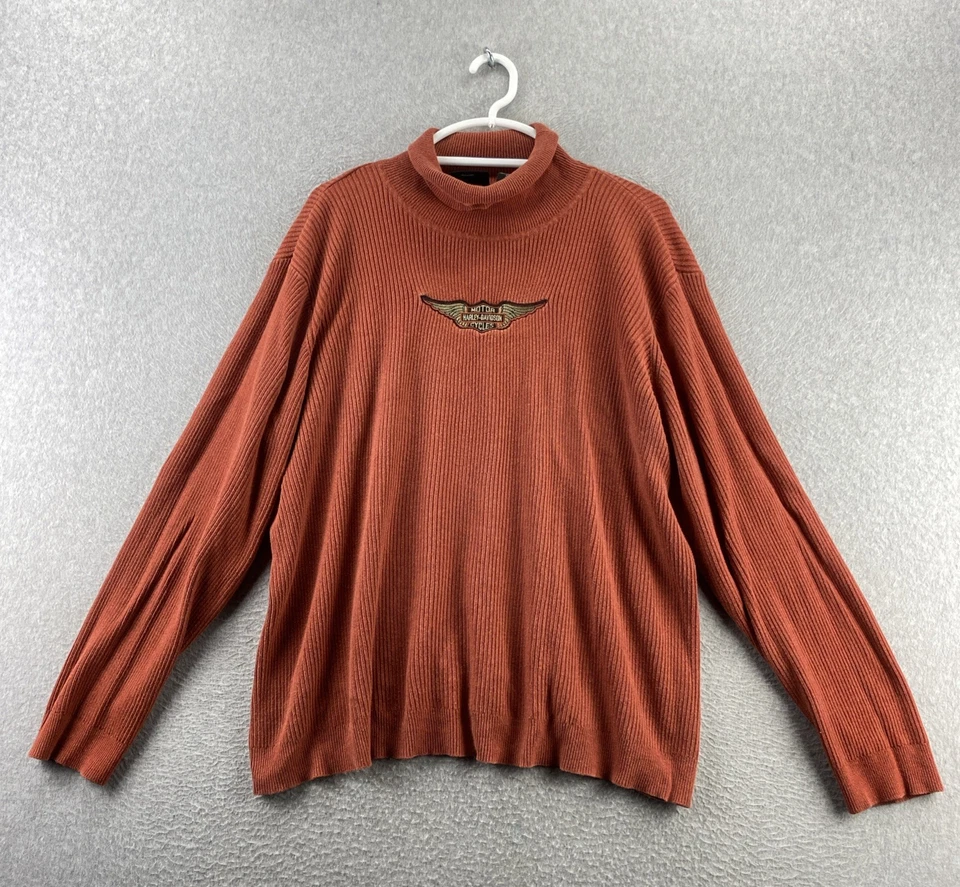 Suéter Harley Davidson 3W Naranja Óxido Acanalado Algodón Cuello Simulado Manga Larga Logo Foto 1 de 4