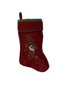 Santas Best Stocking Christmas Eve Felt Embroidered Bird Red Green 18" - Picture 1 of 6