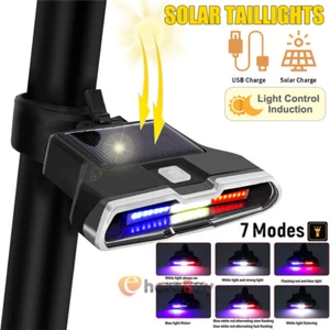 Solar Powered LED Rear Flashing Tail Light Bicycle Cycling Lamp Safety 7 Modes - Picture 1 of 15
