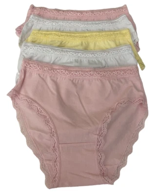  Girl's Underwear White, Pink & Yellow Soft Cotton 5 Panties Bikini XL (10/12) - Image 1 of 2