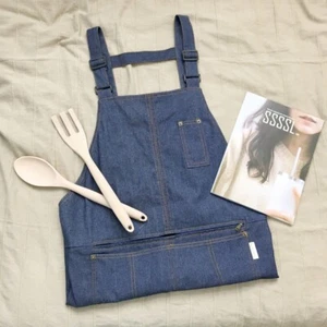 Unisex Pocket Denim Cotton Apron Zipper Comfortable Cotton Adjustable Strap - Picture 1 of 9