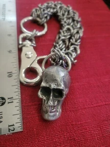 SKULL SOLID PEWTER BIKER ROCKER BELT CHAIN NEW 13.5" GOTHIC DOUBLE CHAINMAIL - Picture 1 of 8