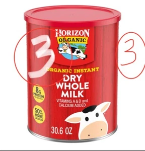 Horizon Organic Instant Dry Whole Milk, 30.6 Oz. ( Pack Of 3 ) Shelf Life 1 Year - Picture 1 of 8