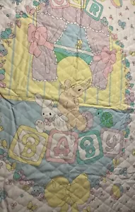 VTG Quilt Fabric Panel Precious Moments OUR BABY Turtle Birds Spectrix 44” x 35” - Picture 1 of 6