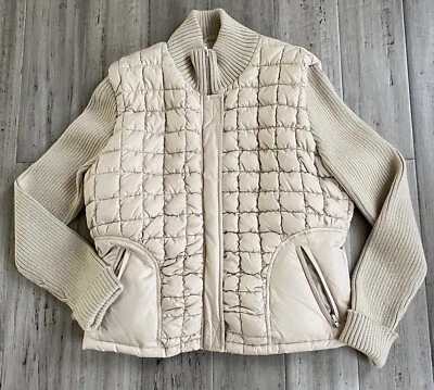 Abrigo chaqueta acolchada Sisters Outerwear talla L beige con brazos de tela acanalada cálido Foto 1 de 4