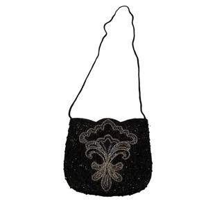 Elegante bolso de noche negro con cuentas La Regale Ltd con asa trenzada cóctel fiesta - Imagen 1 de 5