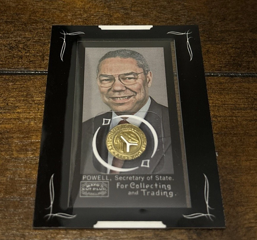 2009 TOPPS MAYO CUT PLUG FOOTBALL MINI FRAMED COLIN POWELL SUBWAY TOKEN RELIC - Image 1 of 1