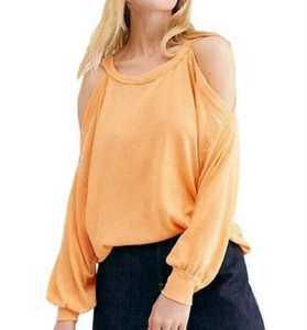 Free People Chill Out Cold Shoulder Boho Top Size Large Orange OB984394 - Picture 1 of 9