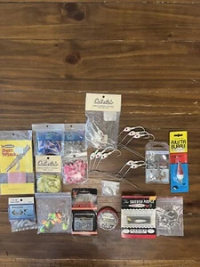 LOT OF ASSORTED ITEMS FRESH WATER ICE FISHING TACKLE SPINNERS WORMS SINKERS HOOK - Picture 1 of 13