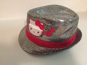 Girls Hello Kitty Silver Bling Childs Junior Red Banded Fedora Hat One Size VGUC - Picture 1 of 6
