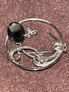 SORRENTO Sterling Silber Vintage Art Deco Hämatit Edelstein filigran floral Brosche - Bild 1 von 10