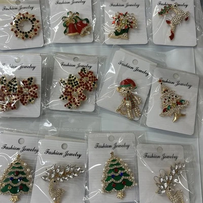Set of 12 Christmas Pins Brooch Lot/ Holiday Brooch / Christmas Tree/BRO183 - Image 1 of 2