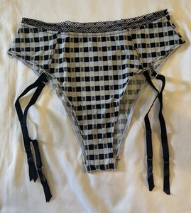 Savage x Fenty Gingham Print Cheeky High Waist Garter Panties Size Small NEW - Picture 1 of 4