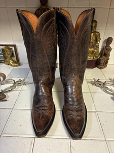 Lucchese HAND MADE IN USA BROWN WESTERN DANCEHALL RODEO RANCH Boots USA 9 B - Picture 1 of 18