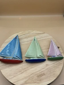 RARE VINTAGE WADE PORCELAIN YACHTS SET of 3 WALL DECORATIONS Boat - Picture 1 of 7