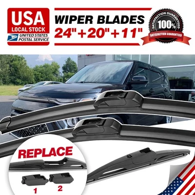For Kia Soul 2021-2022 24"&20"&11" Front & Rear Wiper Blades OEM Quality - Изображение 1 из 4