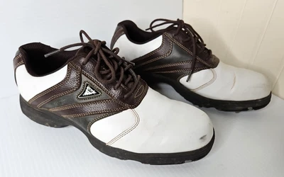 Etonic Lites Plus Golf Shoes Mens US 7.5 M White Brown Spikes Thompson Cigar Bag - Image 1 of 4