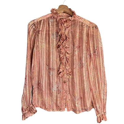 Blusa para mujer relajada Portofino rubor metálico transparente cuello lazado talla L Foto 1 de 4