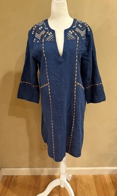 Carve Designs темно-синий вышитый льняной длинным рукавом платье размер большой новый без ЯРЛЫКОВ - Изображение 1 из 4