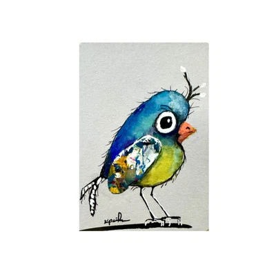 ACEO ATC Limited Edition Print /8 Bird Love Birds Animal Miniature Small Art