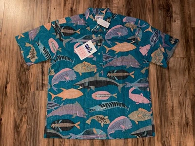 Camisa havaiana Reyn Spooner vintage peixe pull over floral GG novo estoque antigo nova com etiquetas nos - Imagem 1 de 4