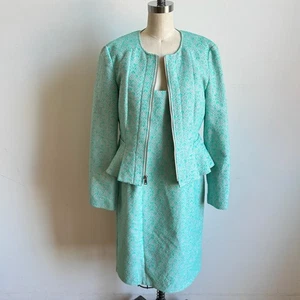 NANETTE LEPORE Green Lost In Love Demure Tweed Sheath Dress + Jacket - Size 8 - Picture 1 of 15
