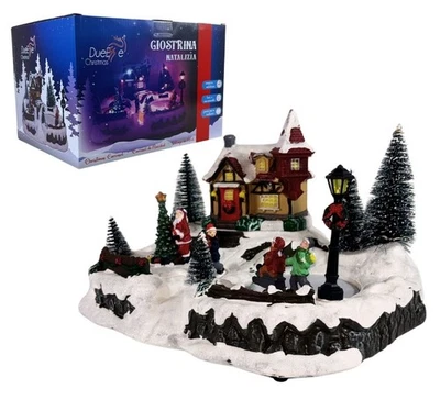 Villaggio Natalizio con Pista Pattinaggio Movimento Luci Musica Casa Santa Claus - Immagine 1 di 4
