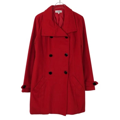 Charlotte Russe Red Wool Pea Coat Small Long Double Breasted Peacoat  - Image 1 of 4