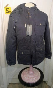 Neu mit Etikett Uouuxc schwarzer mittellanger Wintermantel für Herren kleine abnehmbare Kapuze Cargotaschen - Bild 1 von 4