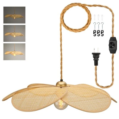 Lámpara colgante enchufable de bambú, pantalla de ratán tejida a mano flor de 24 pulgadas Stepl... Foto 1 de 4