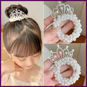 2PZ Fasce Elastiche per Capelli Principesse Corona di Perle Moda Bambini - Foto 1 di 20