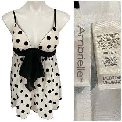 Sexy Camisón Ambrielle Babydoll Chemise Mujer Mediano Negro Lunares Y2K Foto 1 de 4