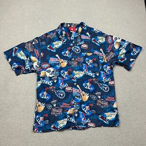 Tennessee Titans Shirt Mens Large Blue Button Up All Over Print Hawaiian NFL