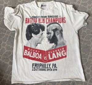 Rocky III Balboa vs Lang Fight Promo White Graphic T-Shirt Men's Large - Picture 1 of 6