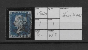 GB 1840 2d Azul - Placa 1 - 4 Margen - Negro M/C - Letras N-F - Imagen 1 de 3