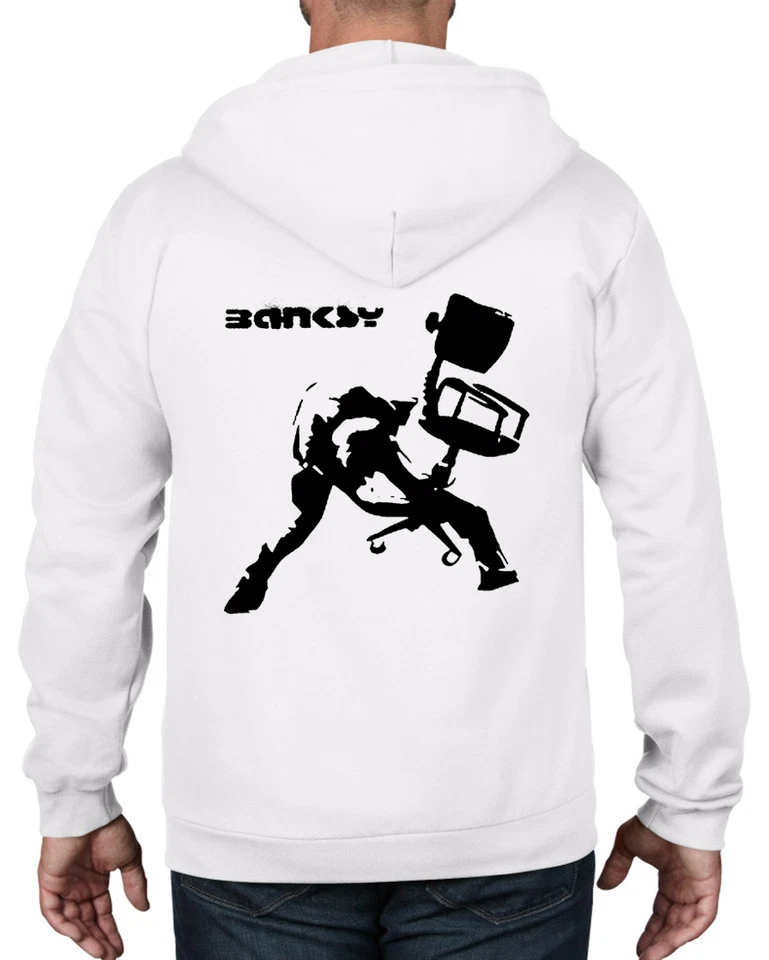 ТОЛСТОВКА С КАПЮШОНОМ НА МОЛНИИ ОФИСНОЕ КРЕСЛО БЭНКСИ - футболка с граффити The Clash London Calling - Изображение 1 из 1