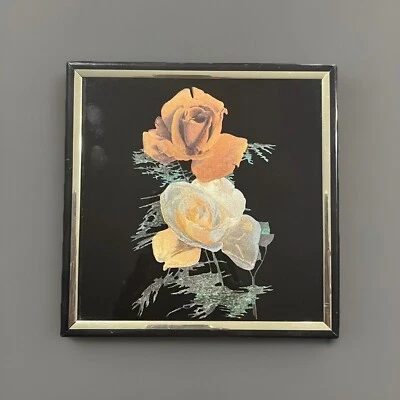 Vintage Kafka Screened HAND ETCHED Glass 6" Picture ROSES numbered USA - Image 1 of 4