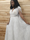 ALine Wedding Dress Unique Bridal Gown V Neck Short Sleeve Size 10 Illuision