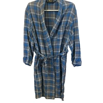 Sears Mens Plaid Robe Vtg Sz 38/40 Blue White Belt Collar Pockets Grandpacore - Image 1 of 4