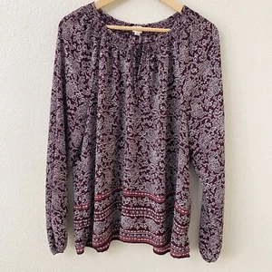 Blusa Top Gap Talla XL Borgoña y Blanco Floral Mangas Largas Fluida - Imagen 1 de 5