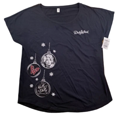 Camiseta Dollywood Holly Dolly Navidad Mujer Negra Talla Mediana M Manga Corta Foto 1 de 4