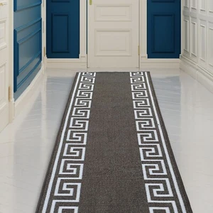 Custom Size Hallway Runner Greek Key Mocha-White 26"&31"By Your Length - Picture 1 of 6