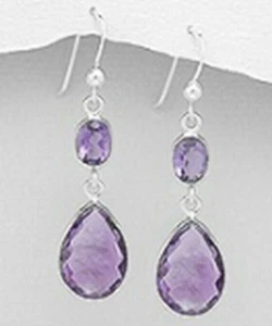 Amethyst Cut Faceted Stone 925 Sterling SILVER EARRINGS with Gift Box - Picture 1 of 6