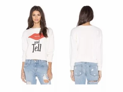 Wildfox Mujer Crop Sudadera Talla Pequeña Beige Gráfico Jersey Foto 1 de 4