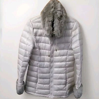 Abrigo acolchado VIA SPIGA relleno de plumón acolchado extraíble puño de piel sintética cuello talla S Foto 1 de 4