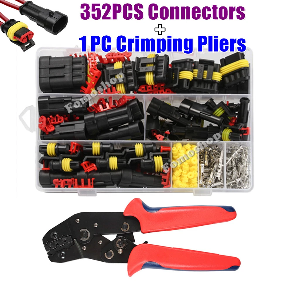 708/352Pcs 12V Electrical Terminal Wire Connectors Plug Kit 1-4/6 Pin Waterproof - Image 1 of 4