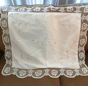 Funda de almohada bordada de algodón blanco con borde de ganchillo calado Ajour LEER - Imagen 1 de 12