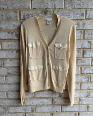 Cárdigan suéter para mujer Calvin Klein manga larga botón delantero 100 % seda talla S Foto 1 de 4