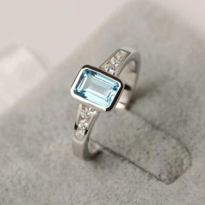 2ct Lab-Created Topaz Bezel Solitaire Round Accent Ring 14k White Gold Plated - Picture 1 of 7
